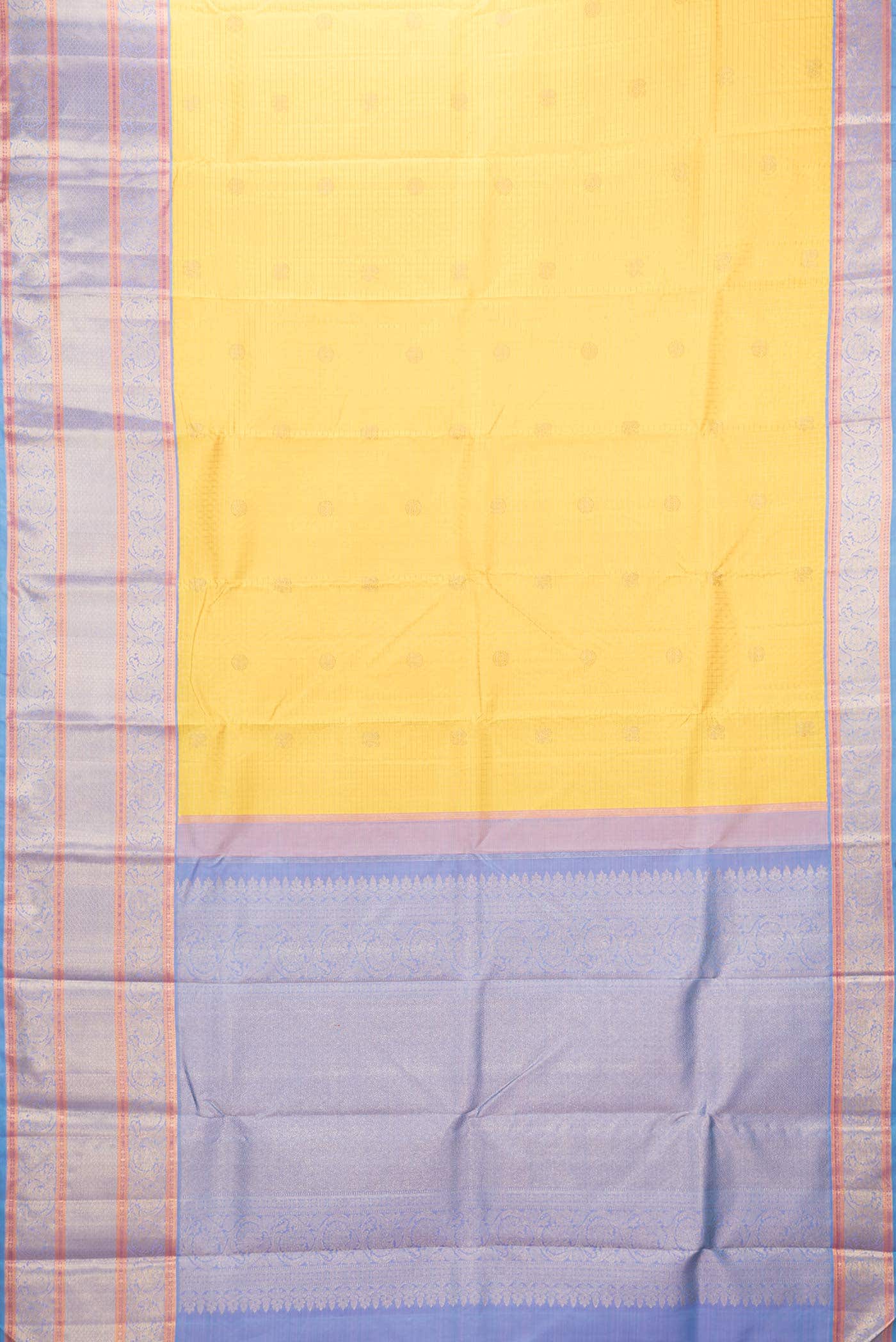 Pure Silk Pure Zari Yellow Dual Tone Kanjivaram Saree - Image 4