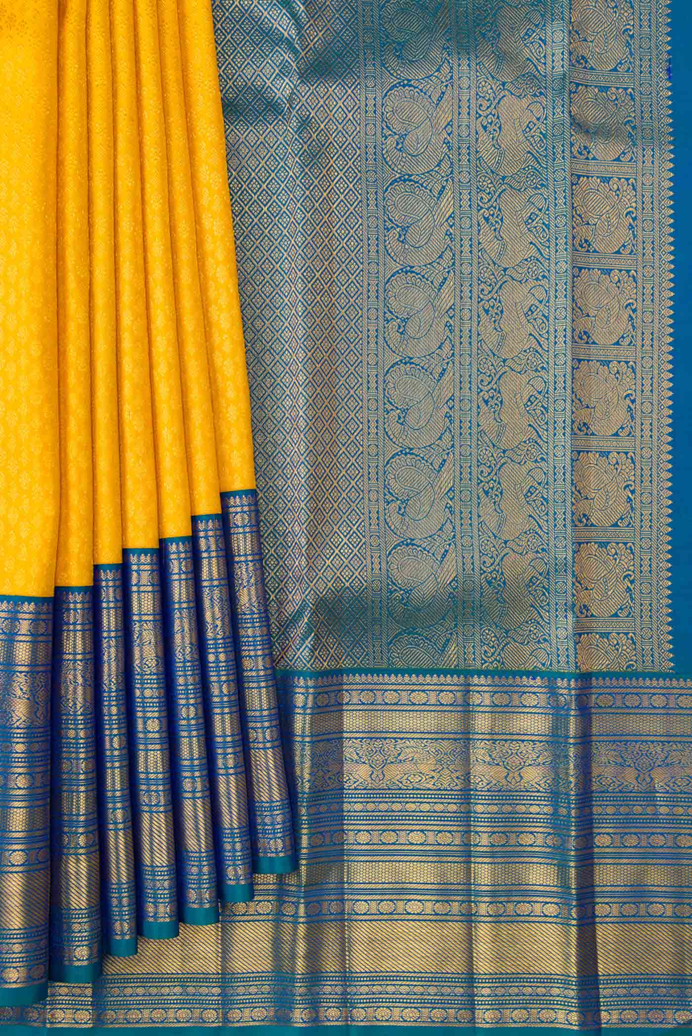 Yellow Kanjivaram Silk Saree - Image 4