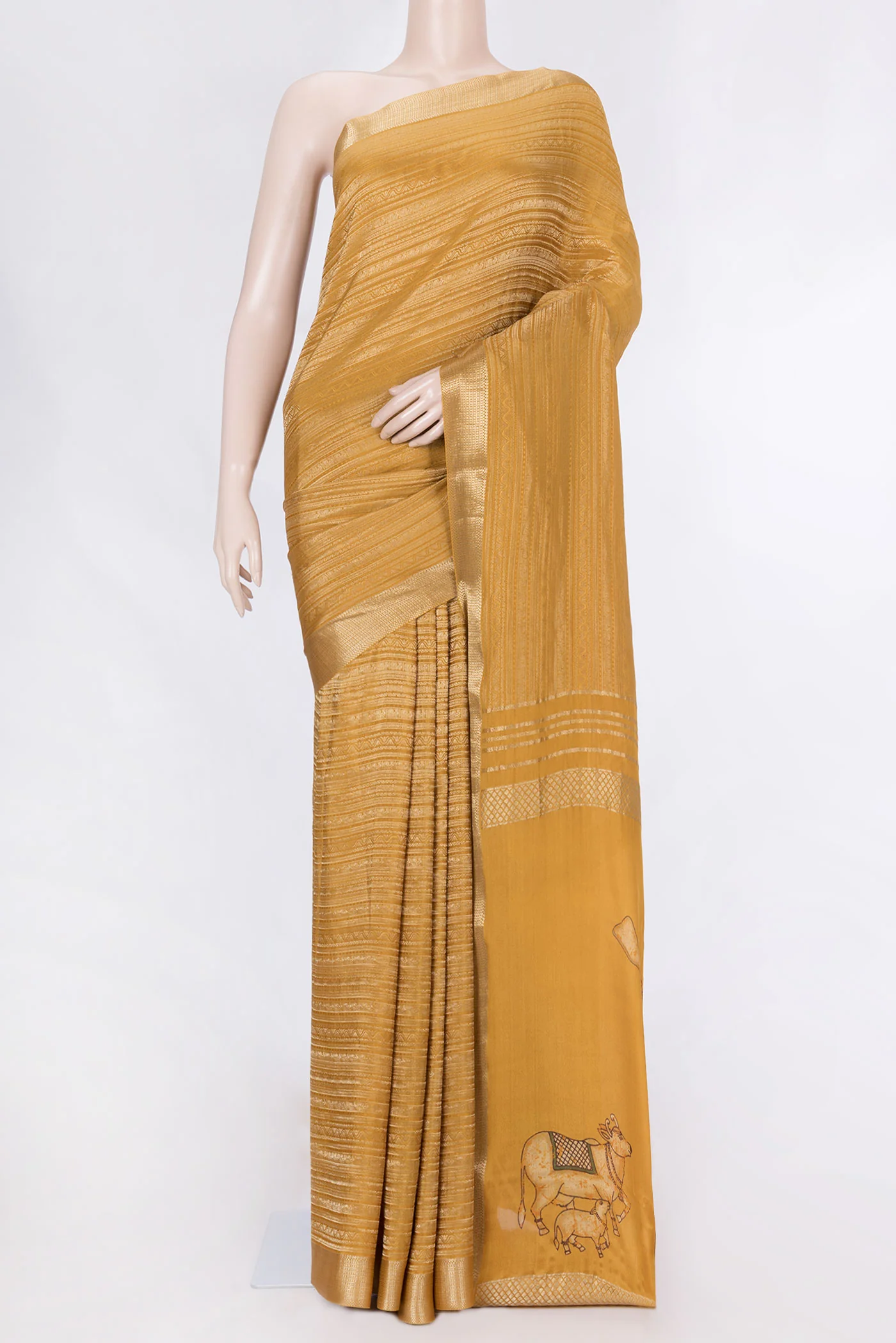 Mustard Mysore Crepe Saree
