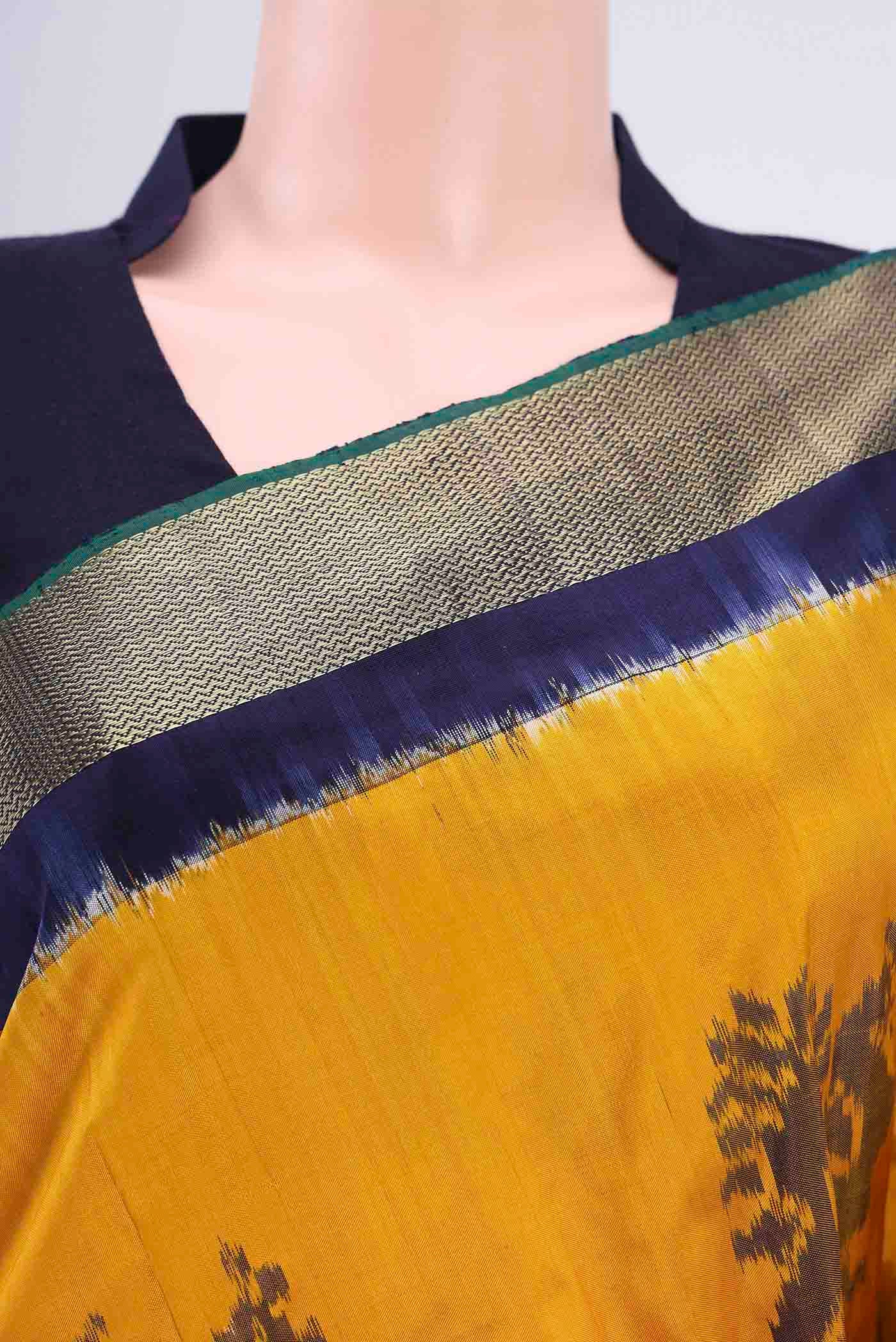 Yellow Pochampally Silk Saree - Image 2
