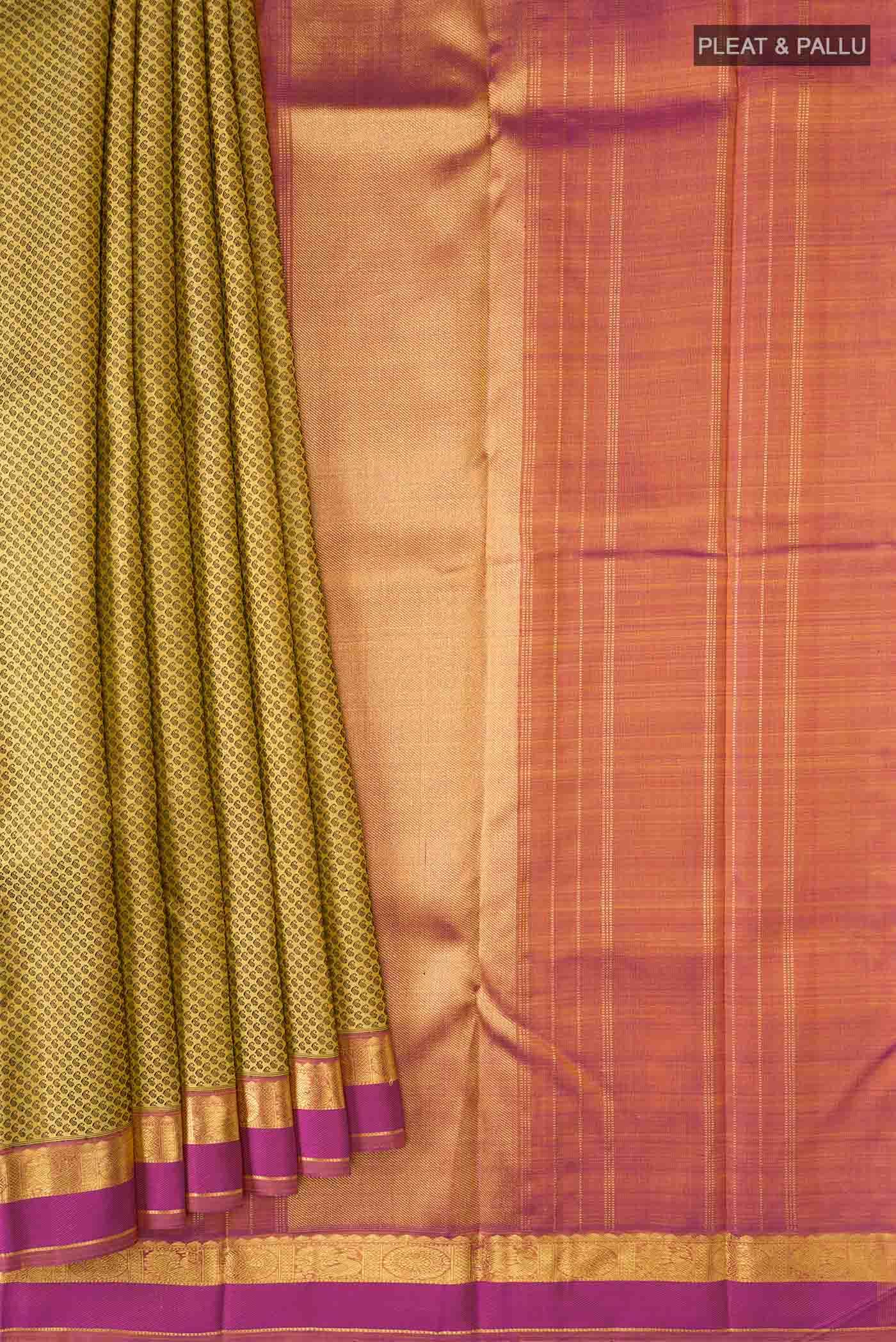 Pure Silk Pure Zari Yellow Kanchipuram Saree - Image 2