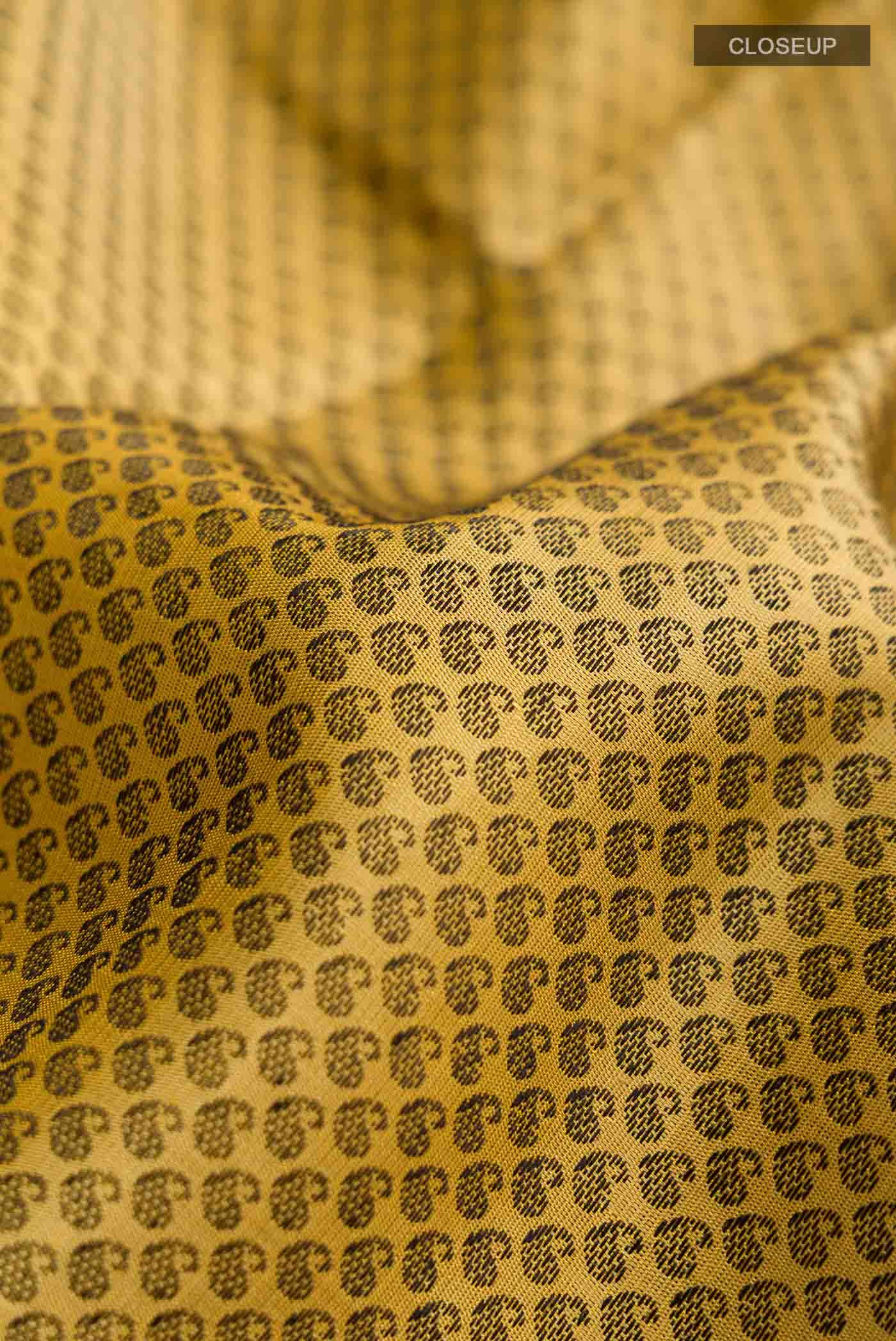Pure Silk Pure Zari Yellow Kanchipuram Saree - Image 3