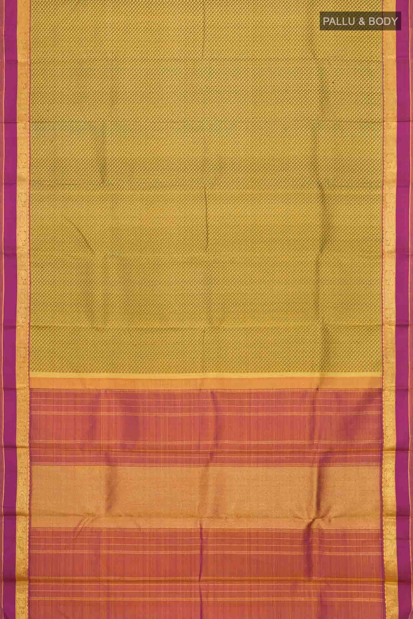 Pure Silk Pure Zari Yellow Kanchipuram Saree - Image 4