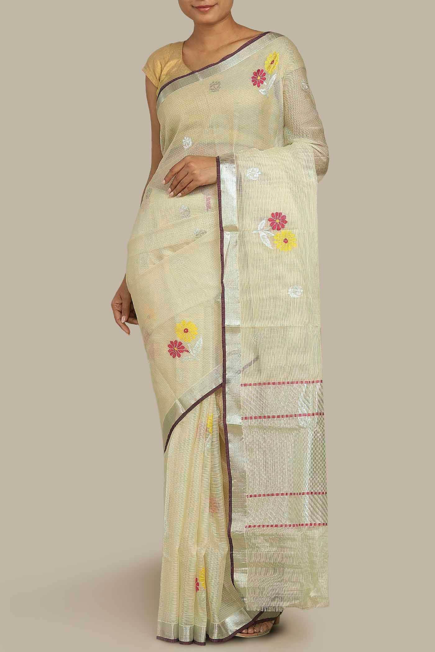 Pure Silk Pure Zari Cream Kota Saree