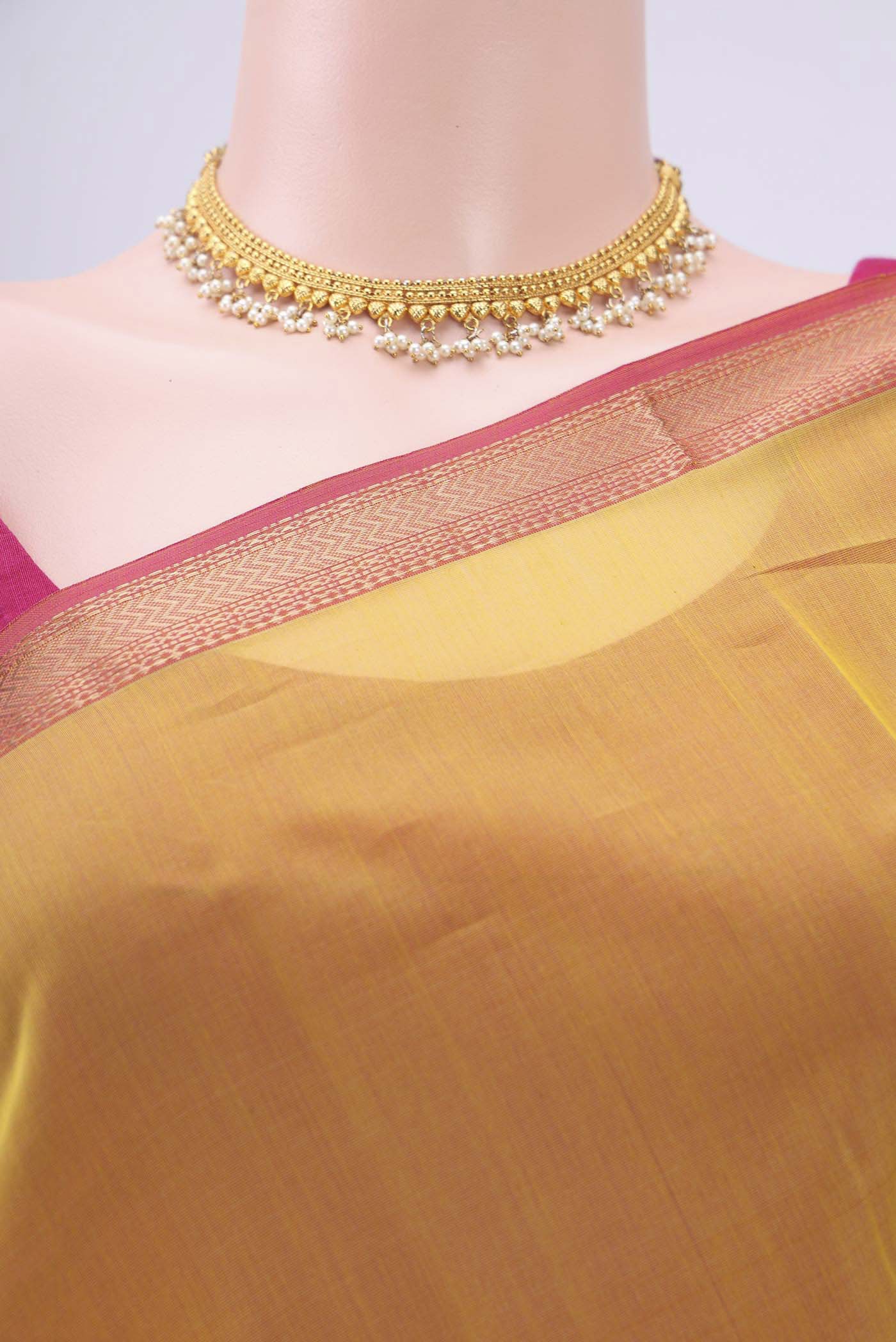 Yellow Maheshwari Silk Cotton Saree - Image 2
