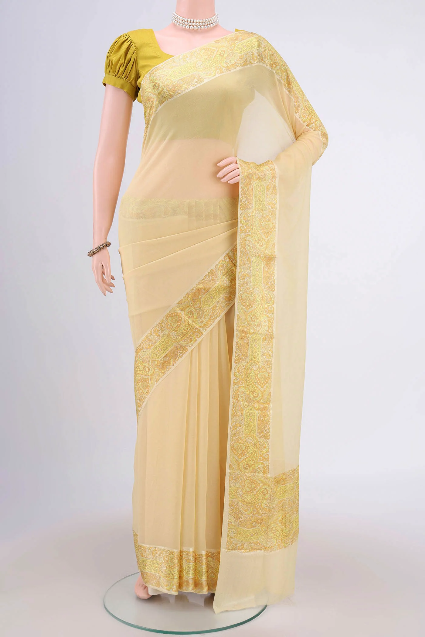 Yellow Mysore Chiffon Saree