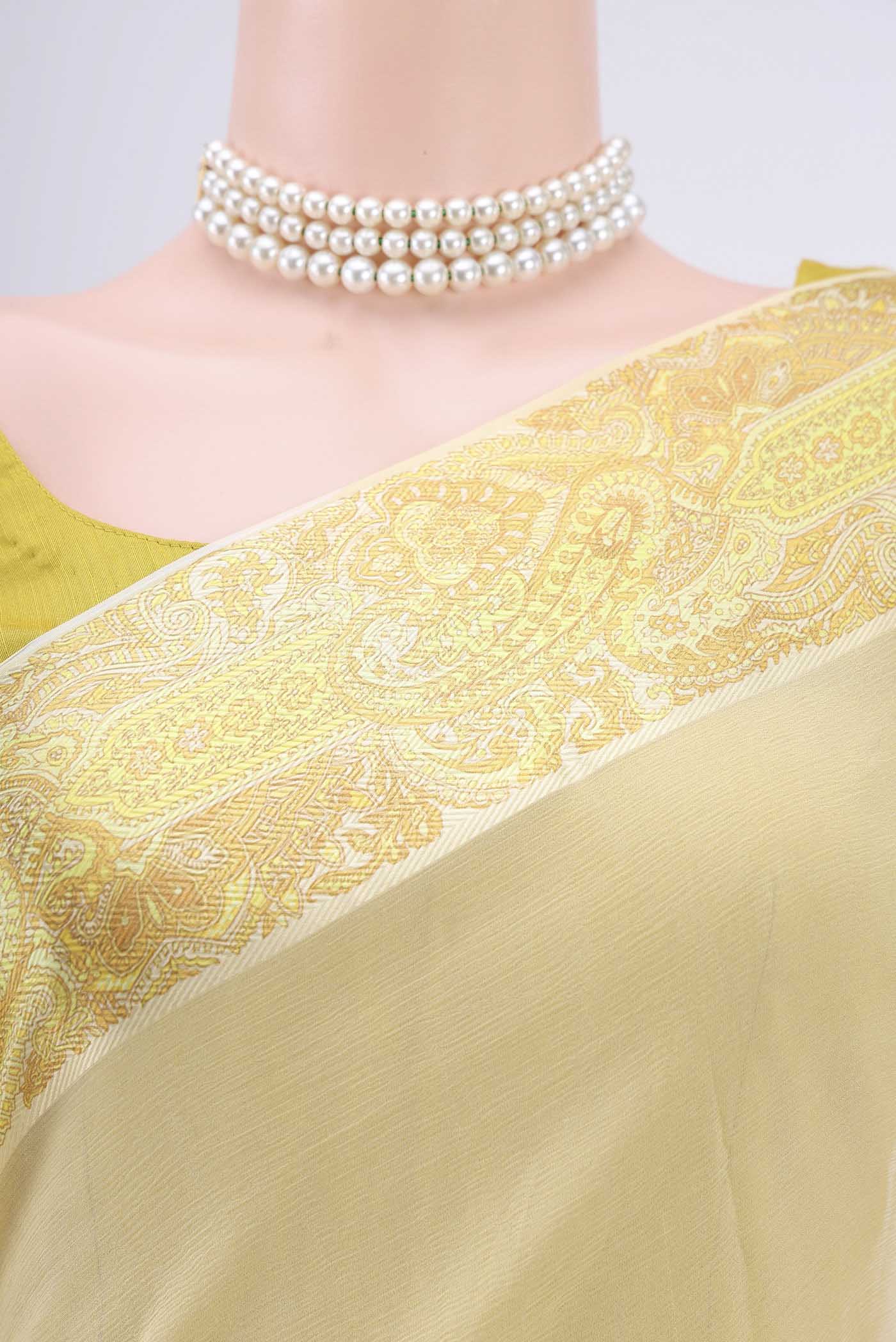Yellow Mysore Chiffon Saree - Image 2