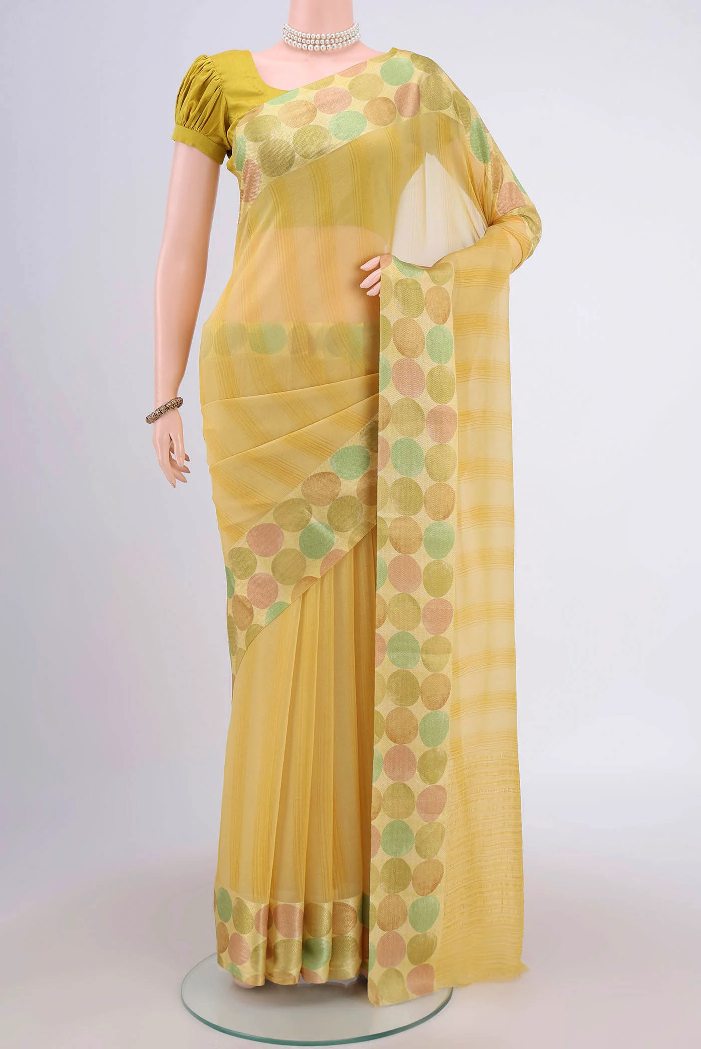 Yellow Mysore Chiffon Saree