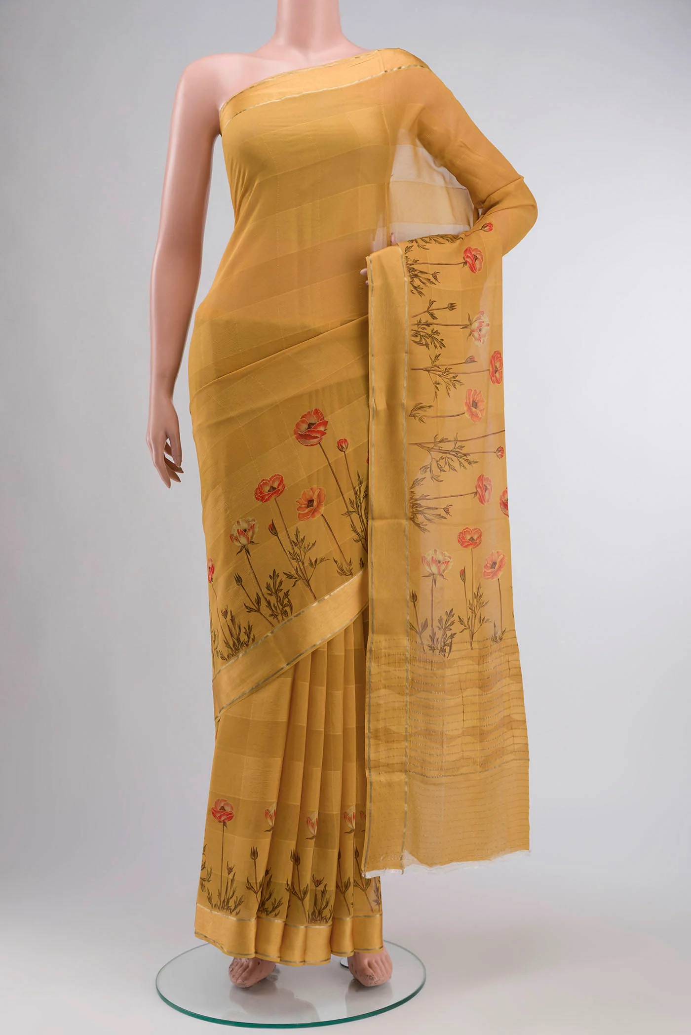 Yellow Mysore Chiffon Saree