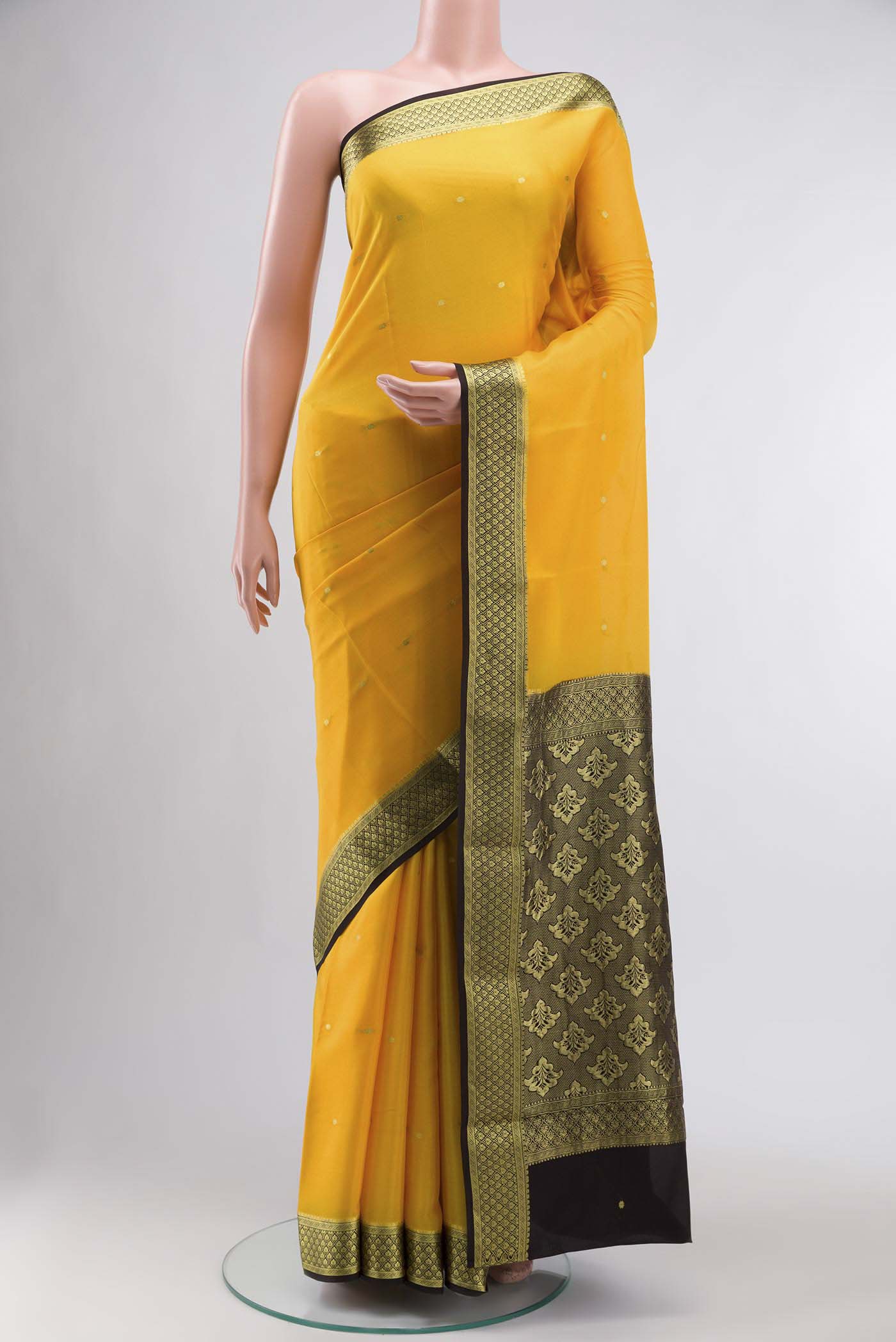 Yellow Mysore Crepe Saree