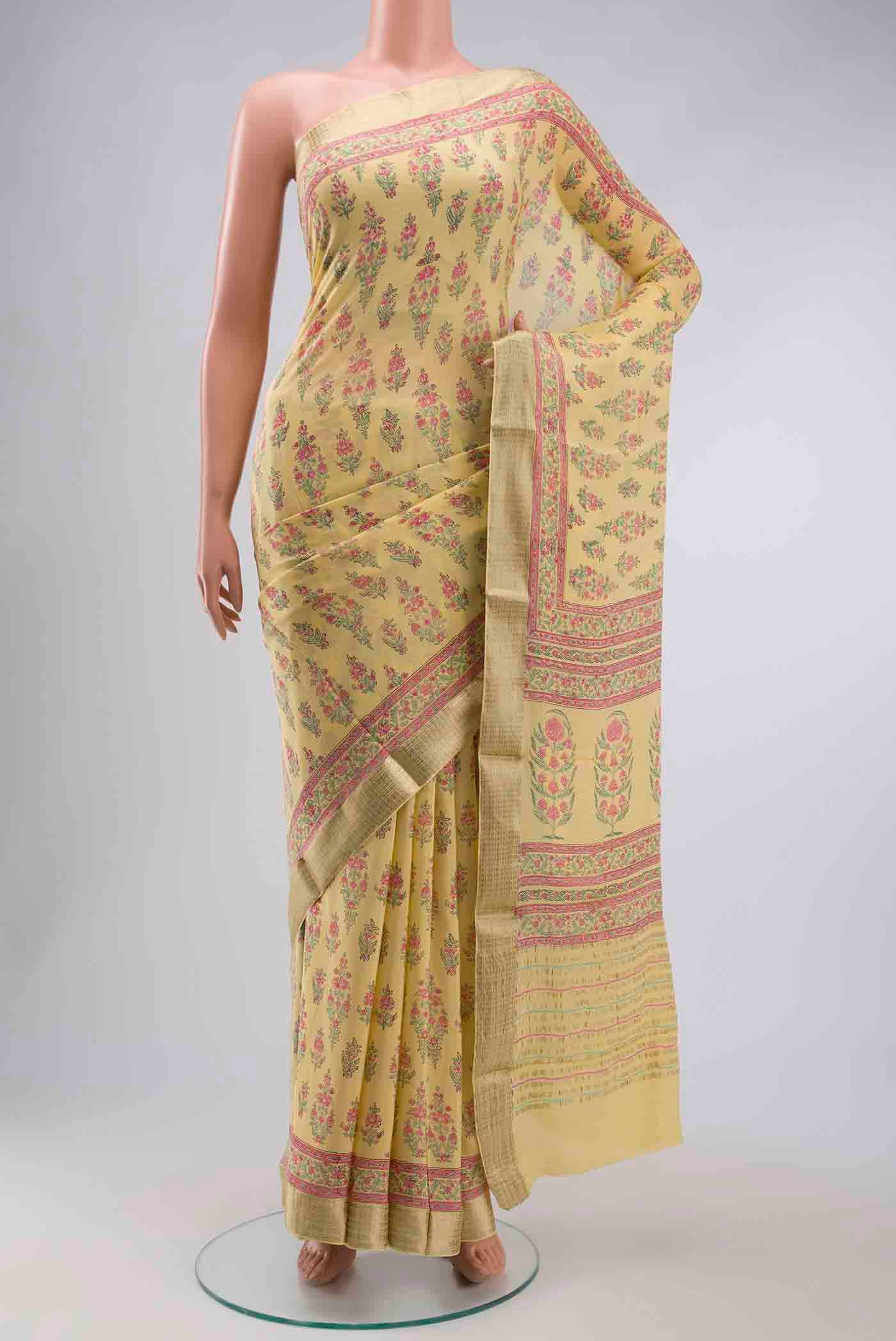 Yellow Mysore Crepe Saree