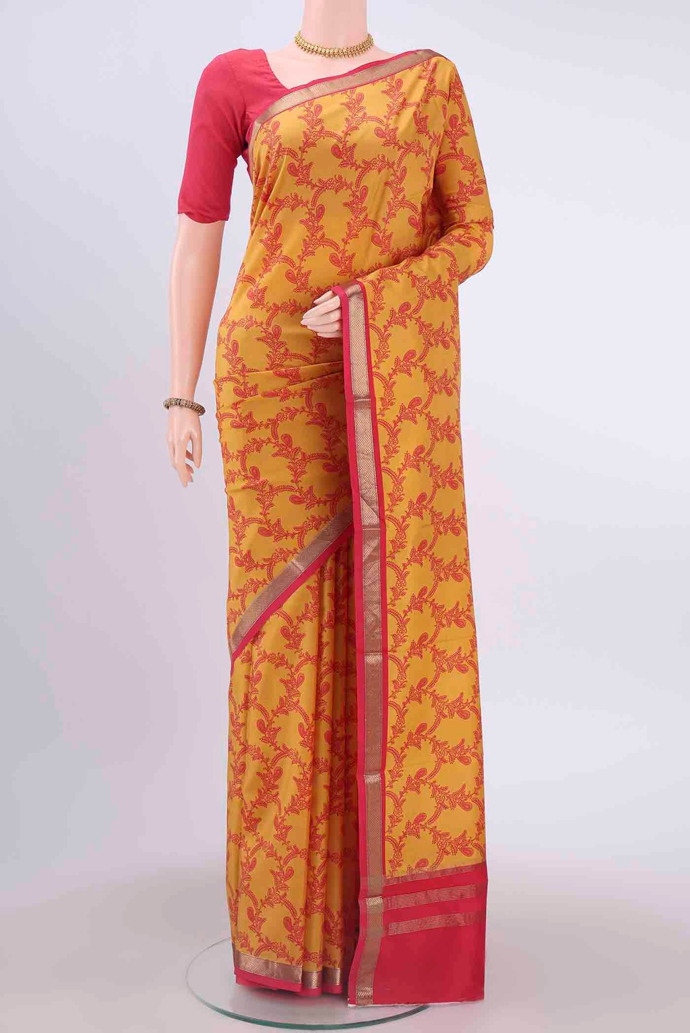 Yellow Mysore Crepe Saree