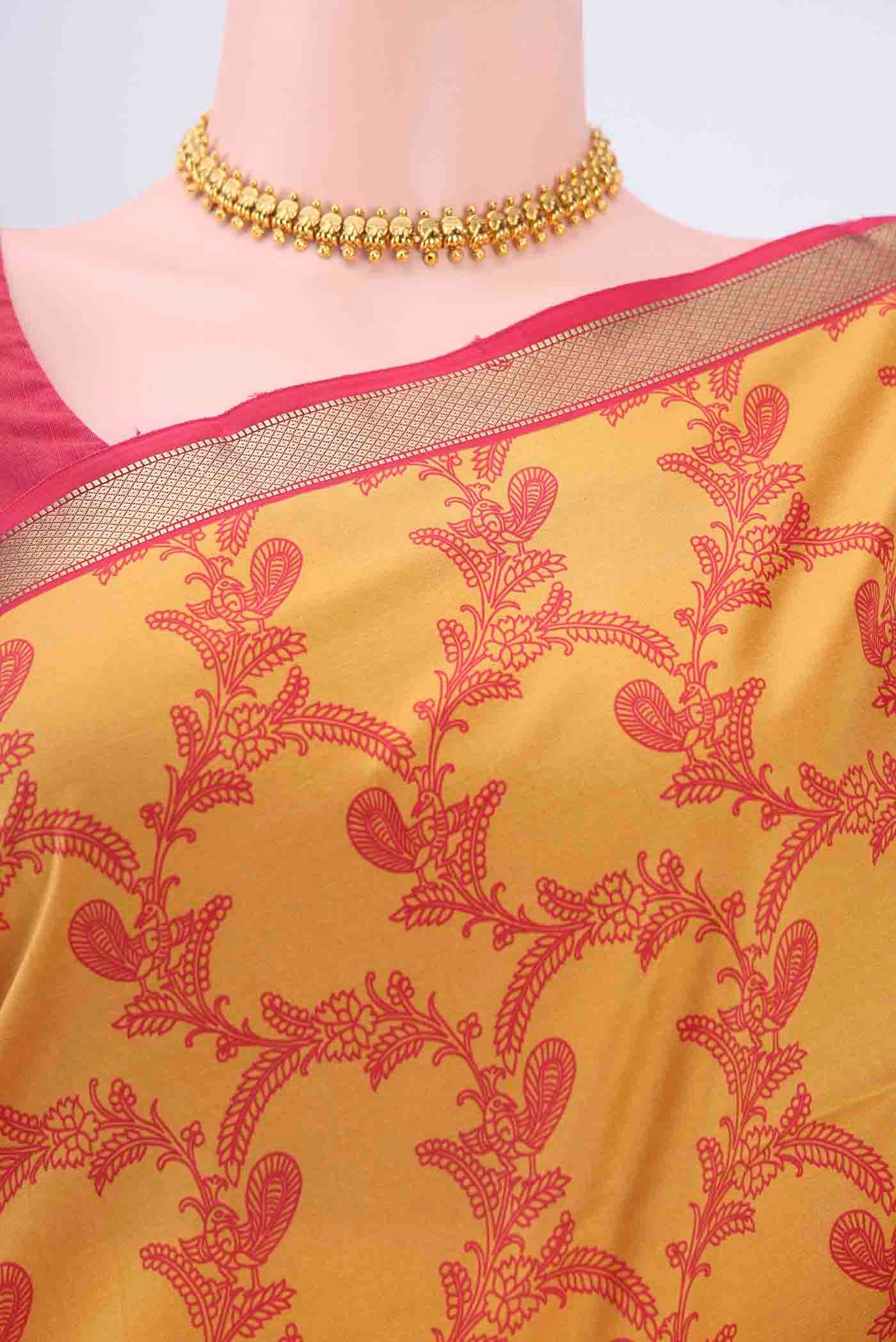 Yellow Mysore Crepe Saree - Image 2