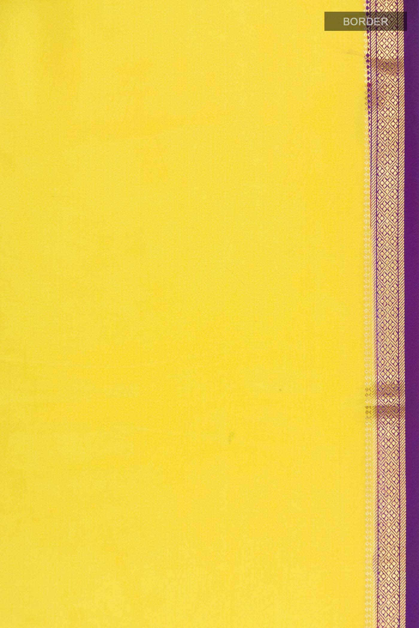 Pure Silk Pure Zari Yellow Mysore Crepe Saree - Image 5