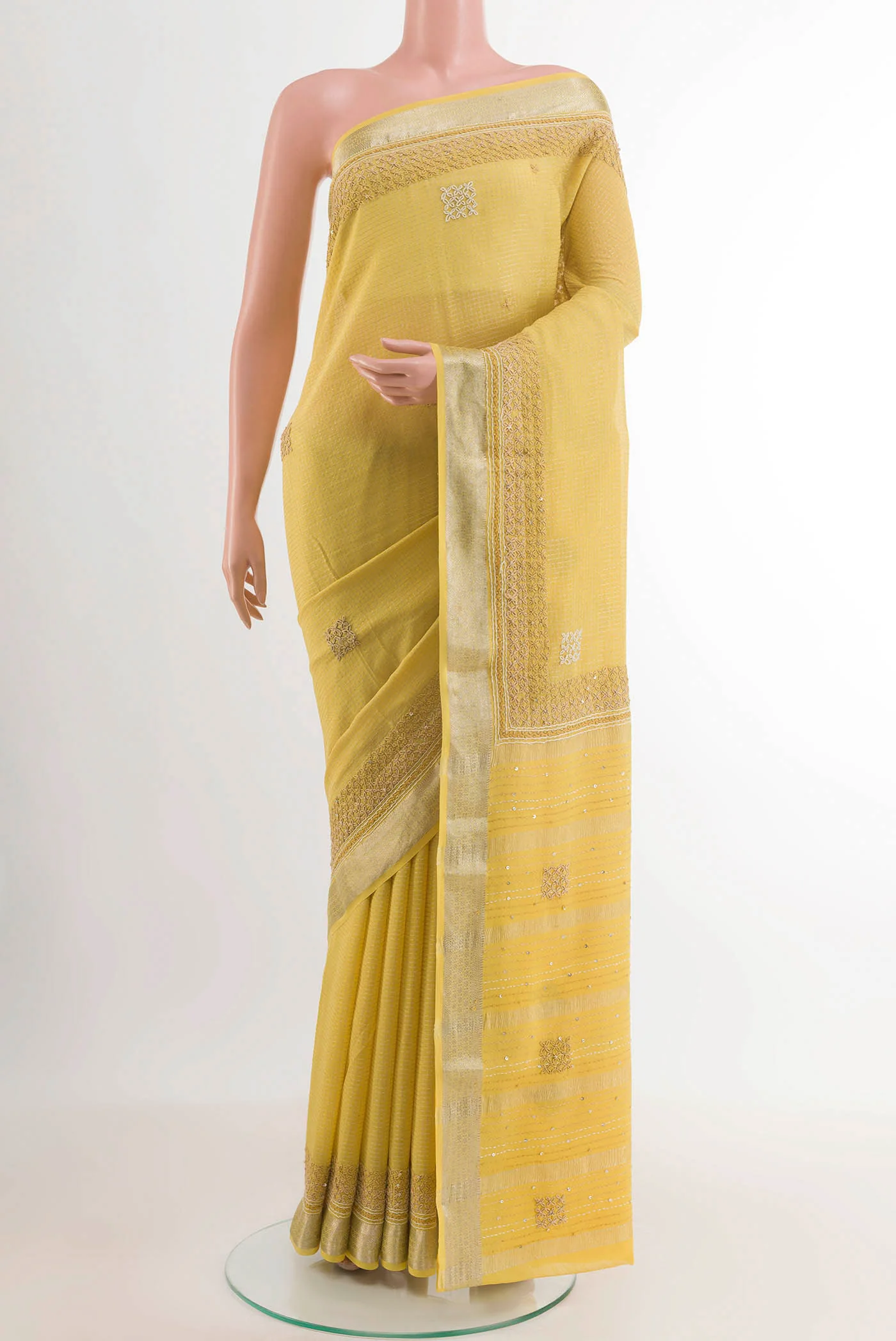 Yellow Mysore Georgette Saree