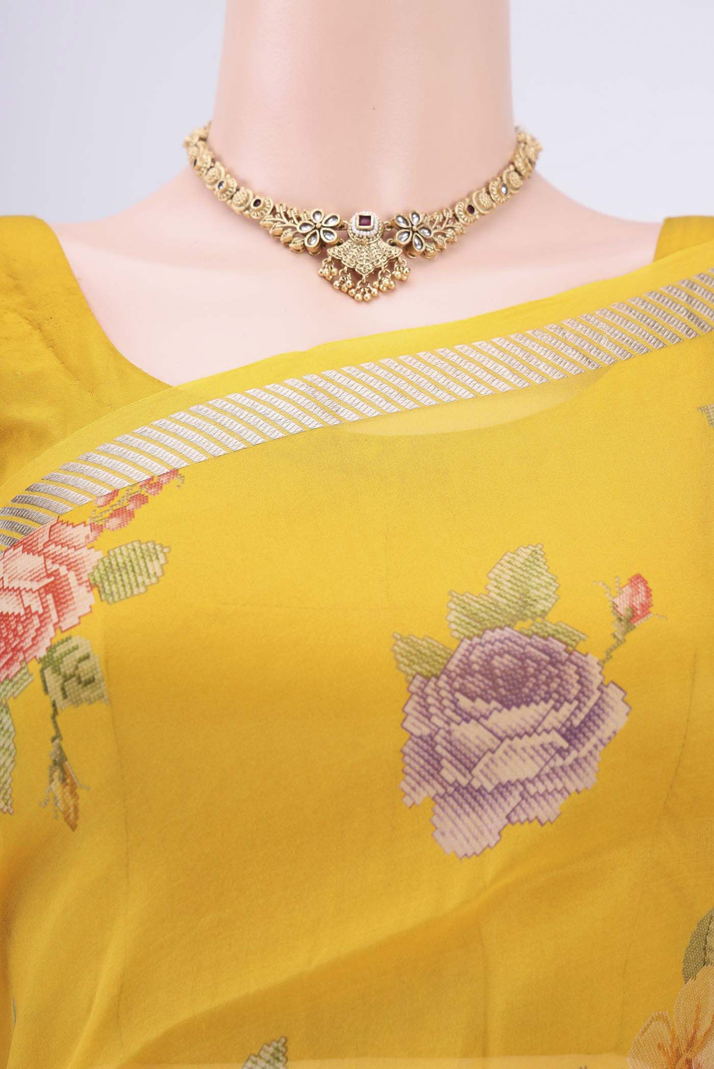 Yellow Organza Silk Saree - Image 2