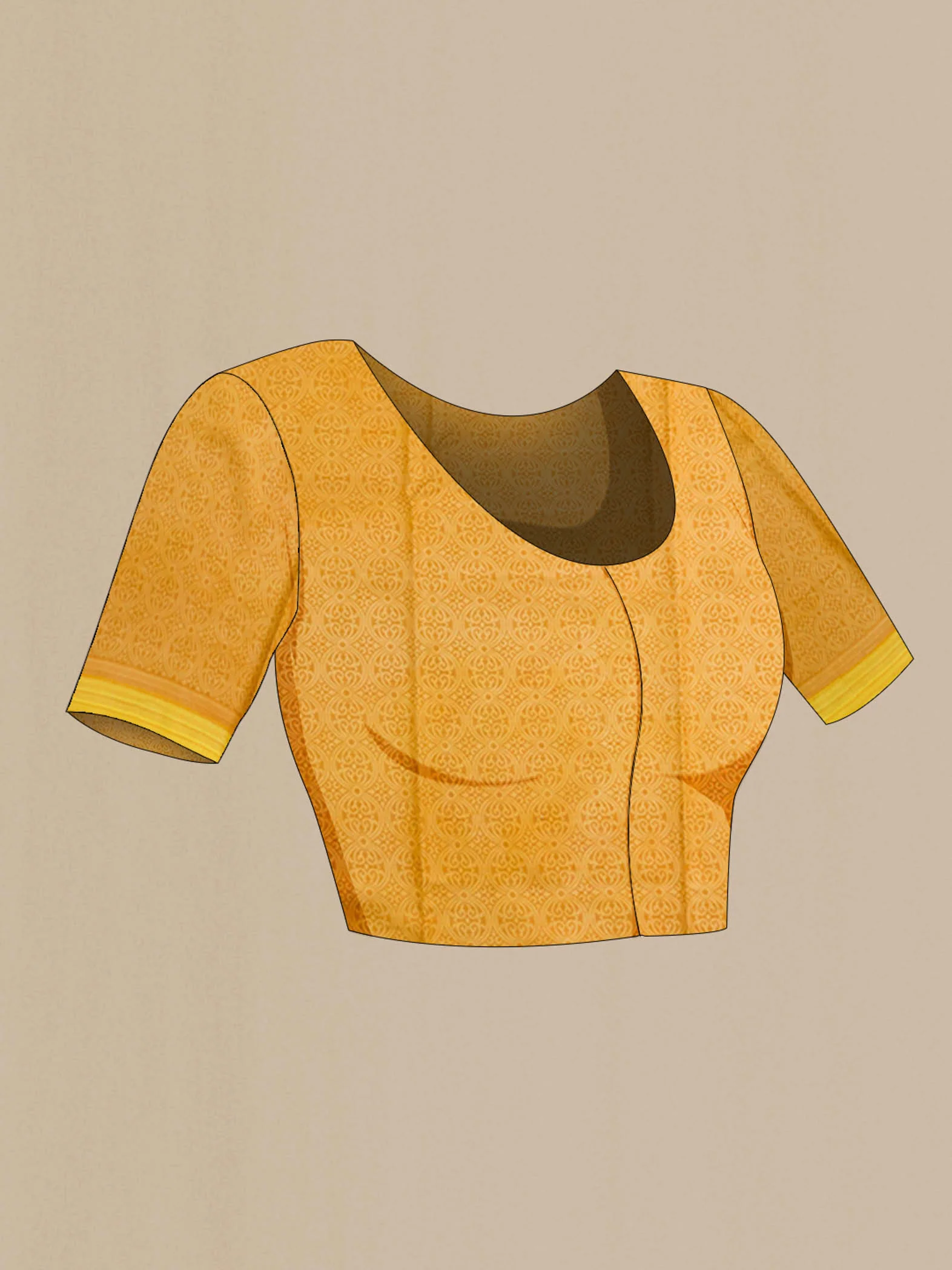 Yellow Printed Silk Saree - Image 4