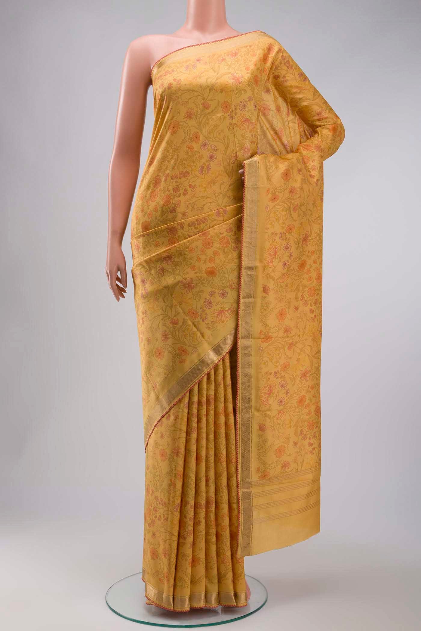 Yellow Printed Silk Saree