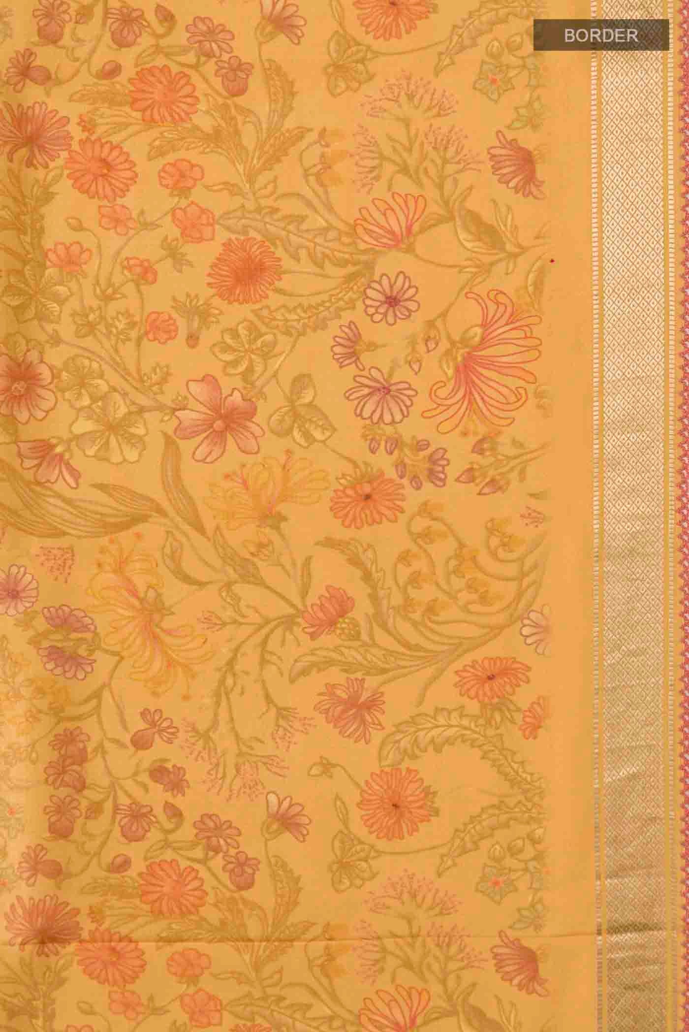 Yellow Printed Silk Saree - Image 3