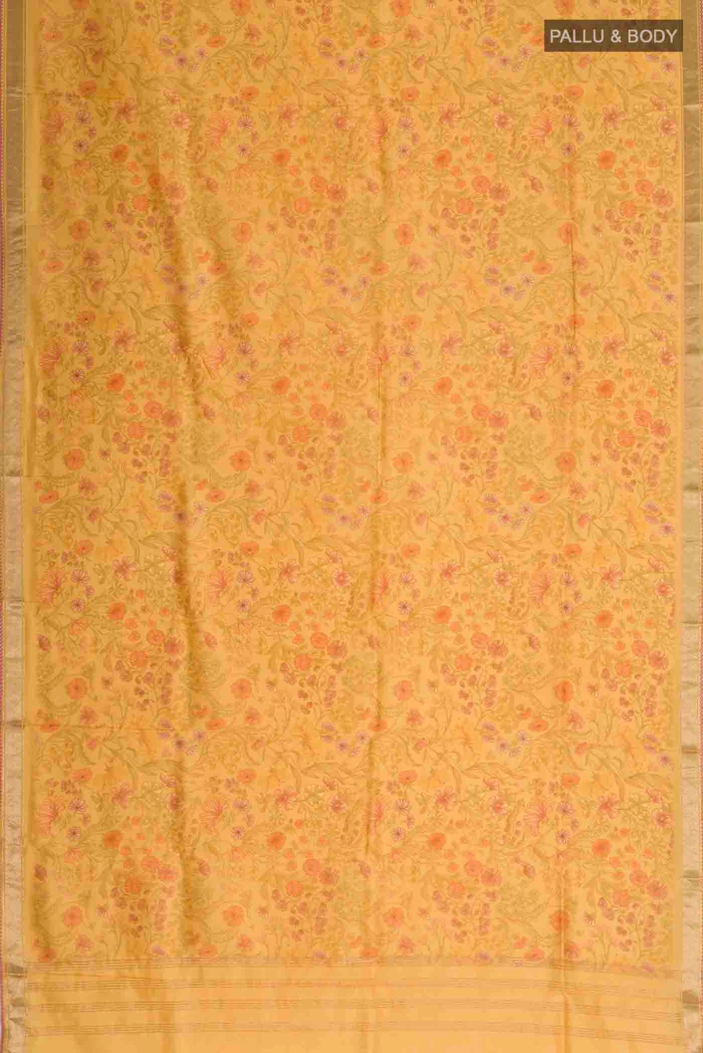 Yellow Printed Silk Saree - Image 5