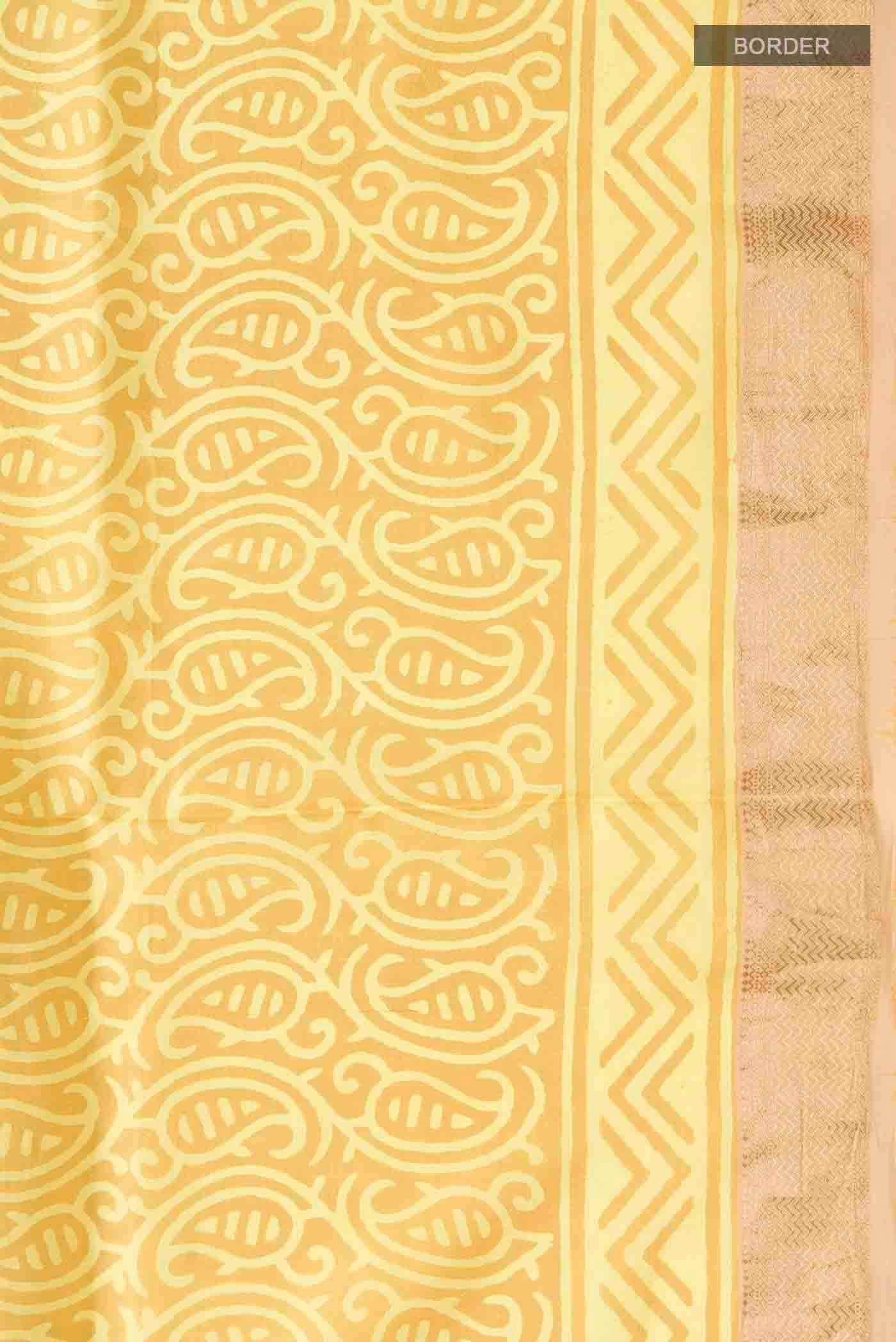 Yellow Printed Silk Saree - Image 3