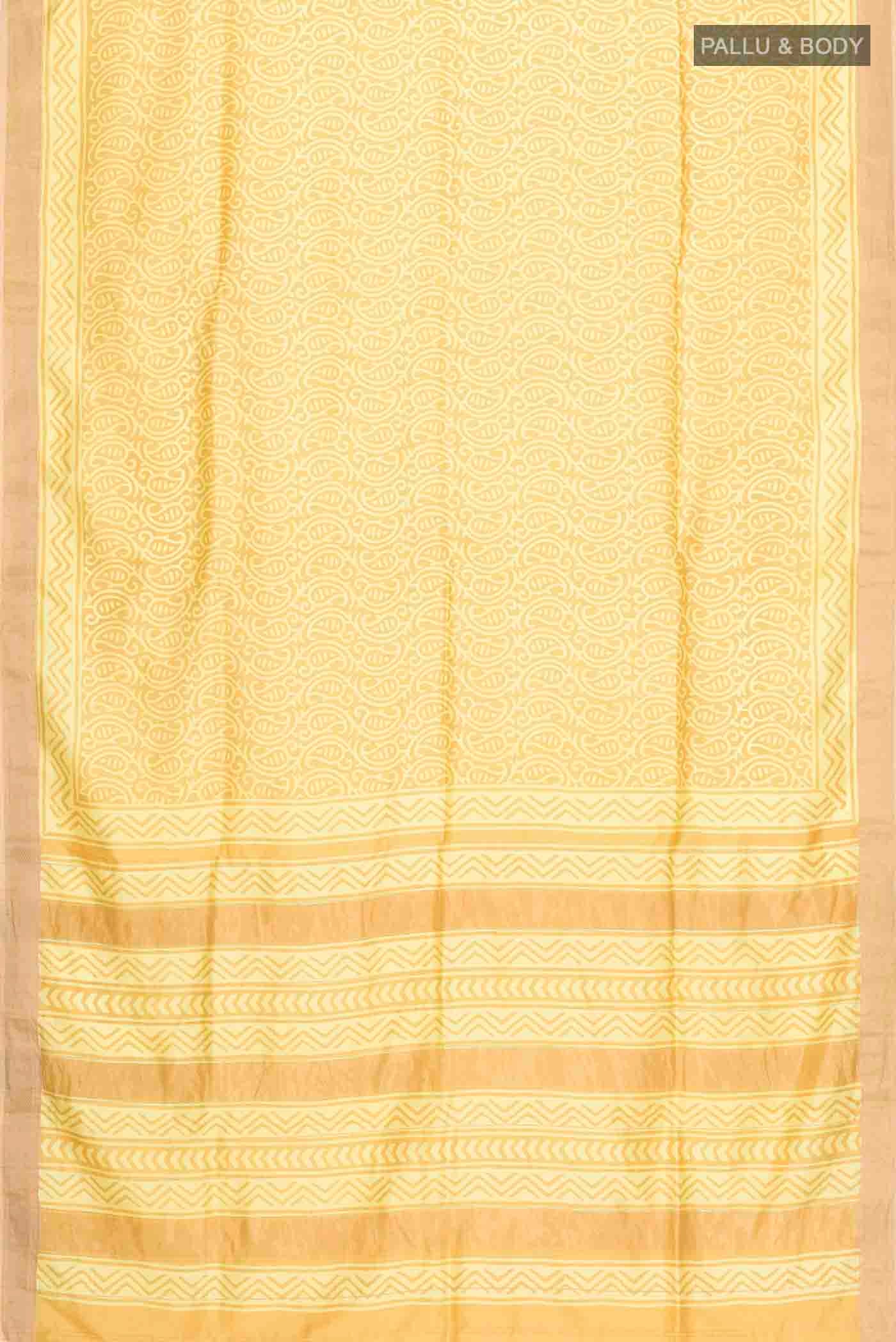 Yellow Printed Silk Saree - Image 5