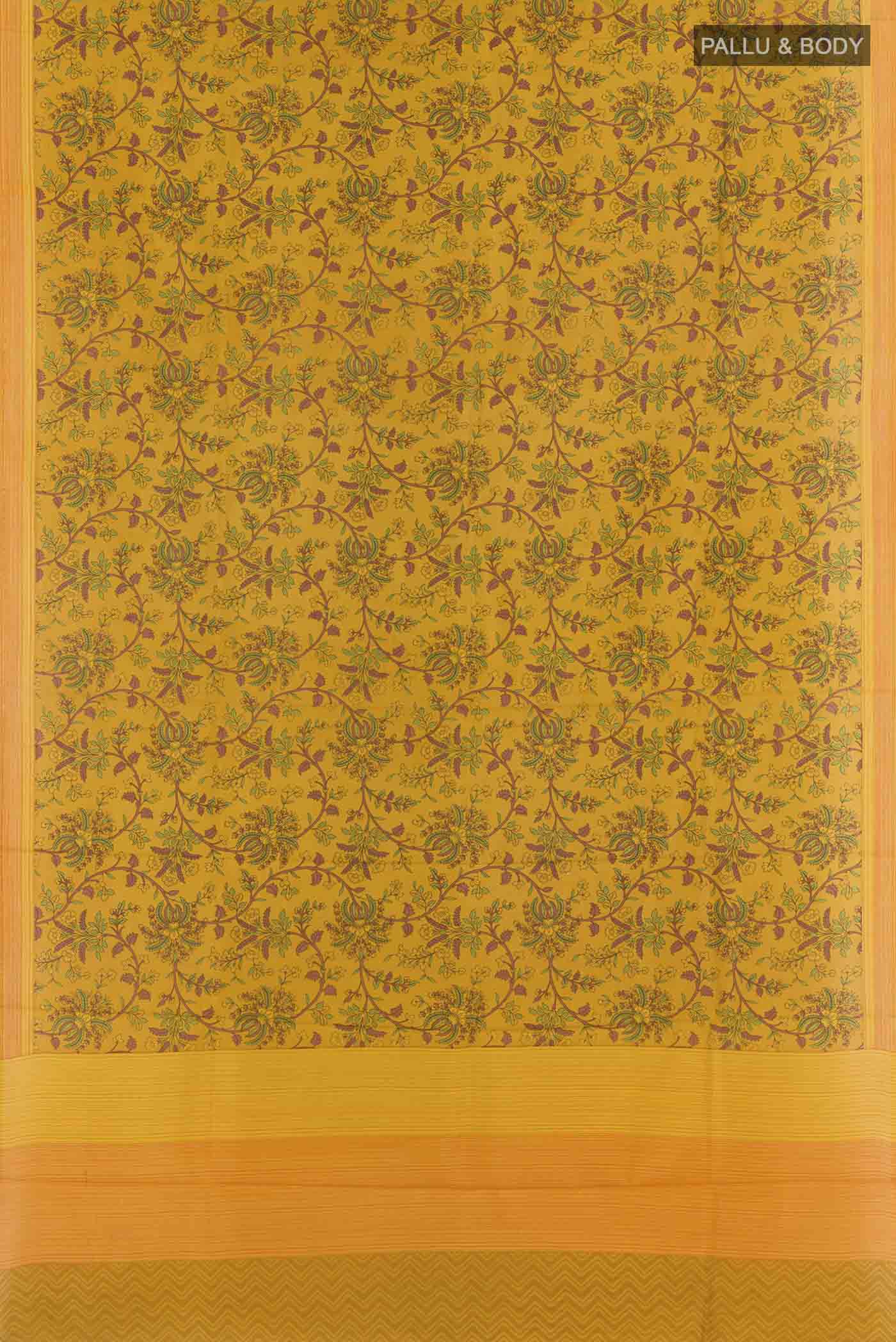 Yellow Printed Silk Saree - Image 3