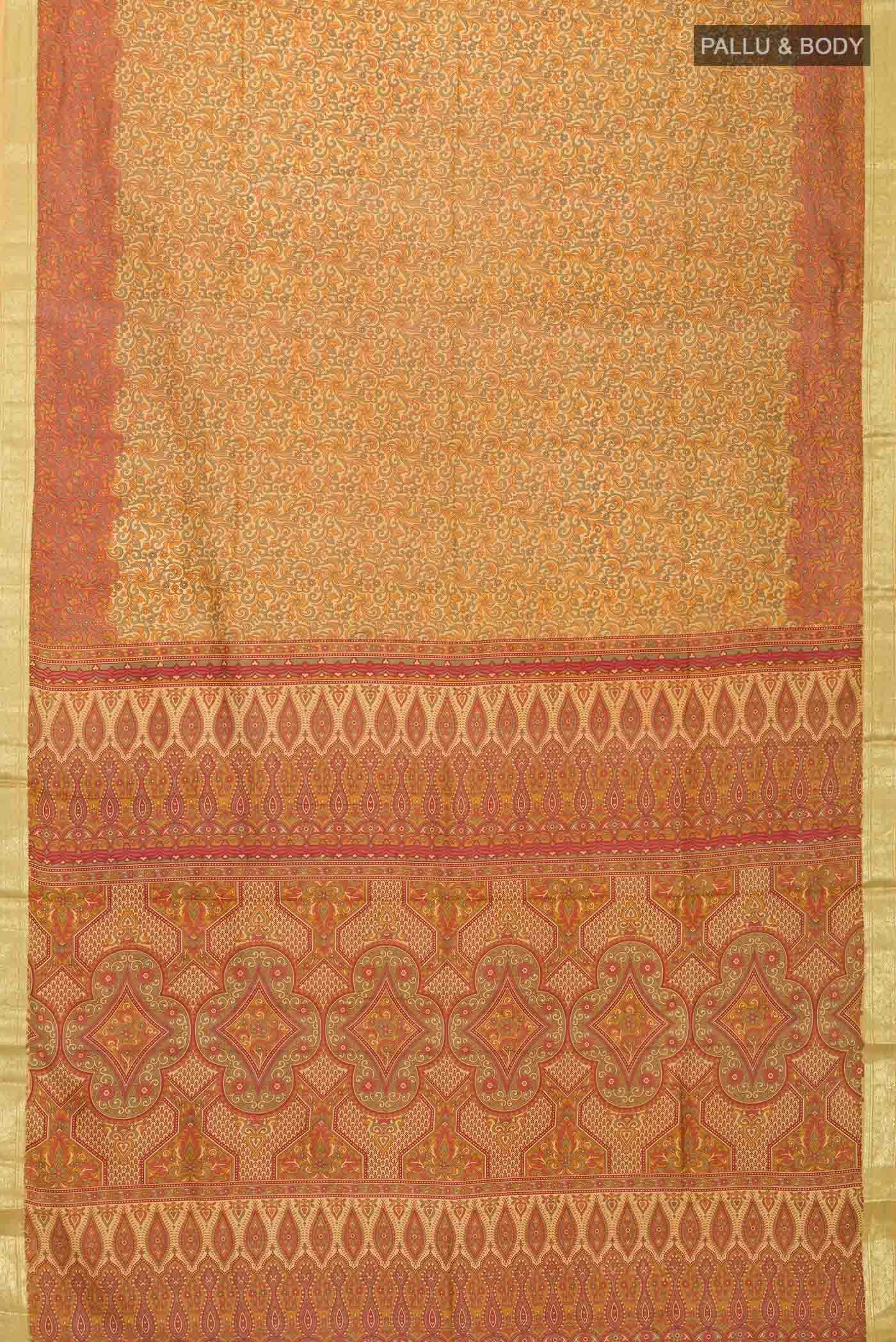 Yellow Printed Silk Saree - Image 2