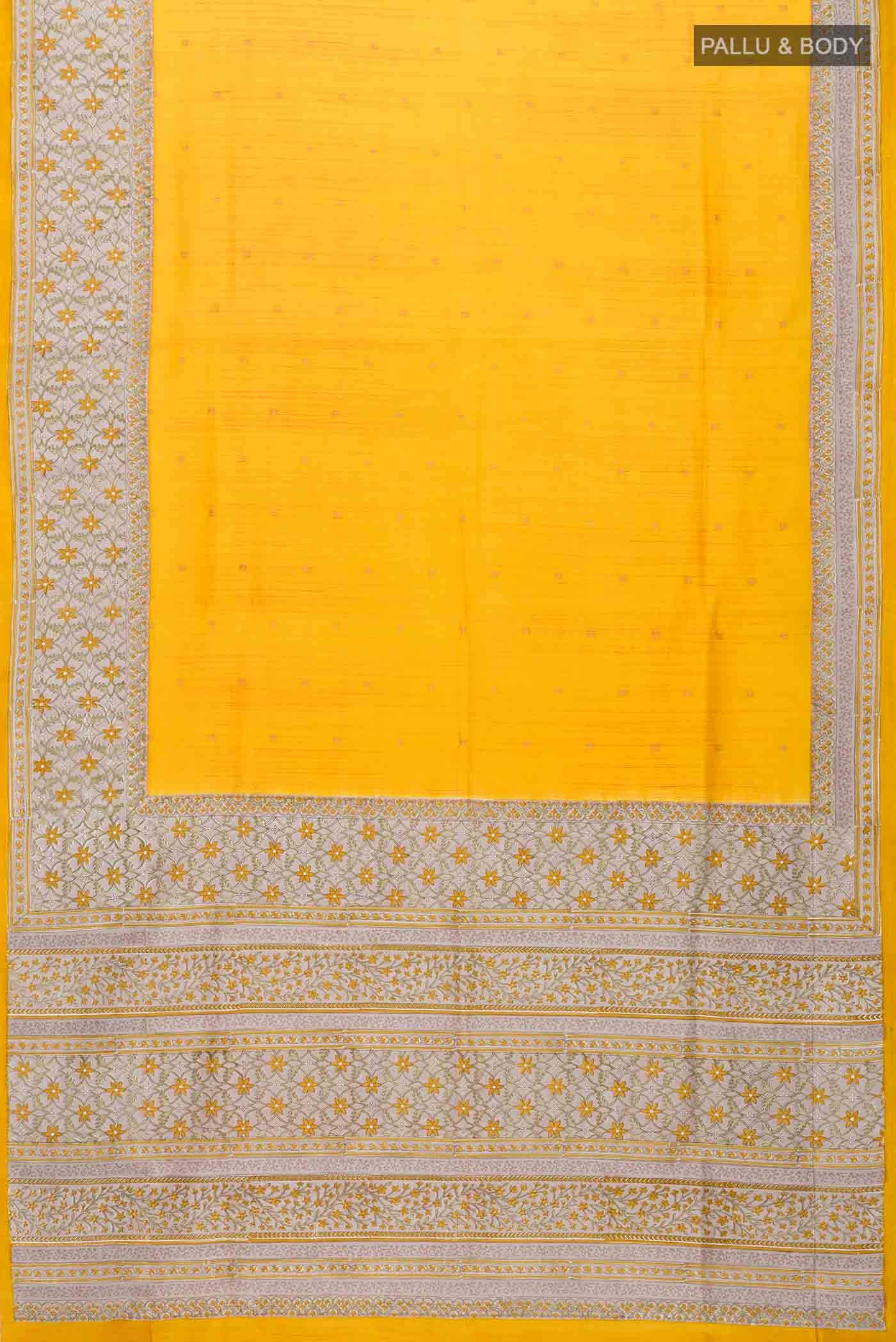 Yellow Printed Silk Saree - Image 4