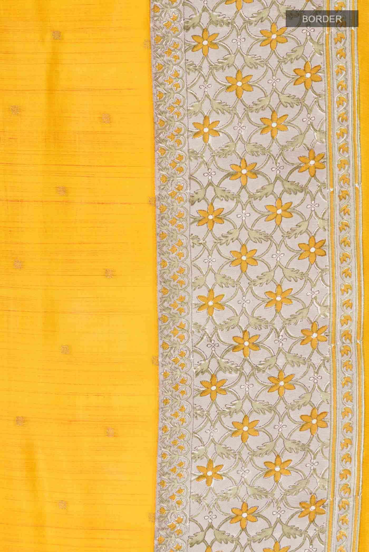 Yellow Printed Silk Saree - Image 5