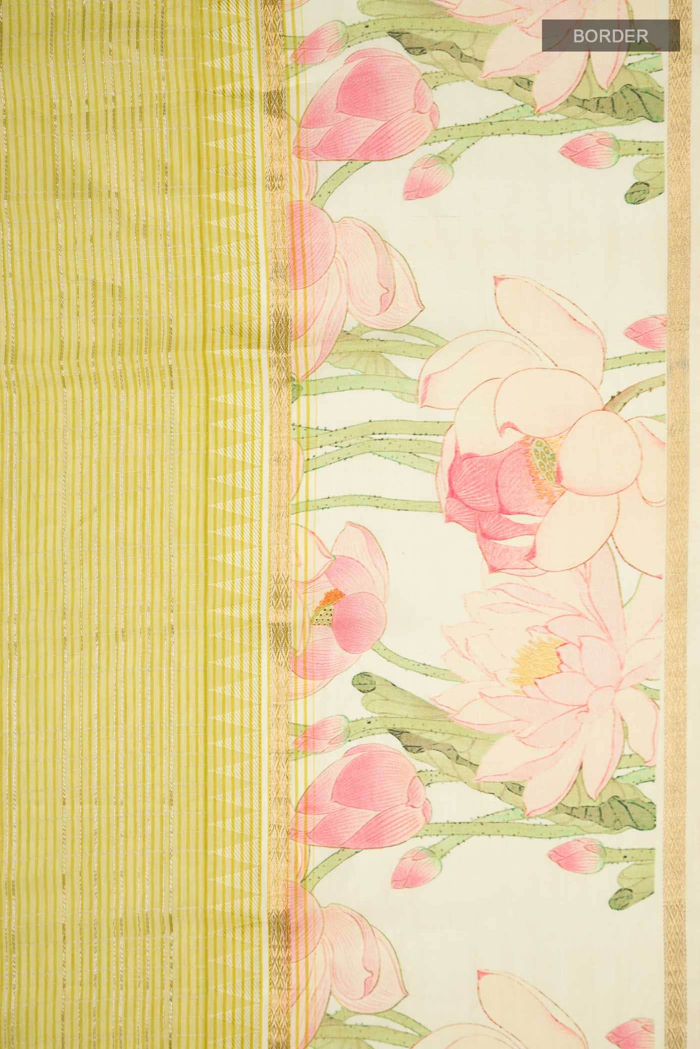 Yellow Printed Silk Saree - Image 4