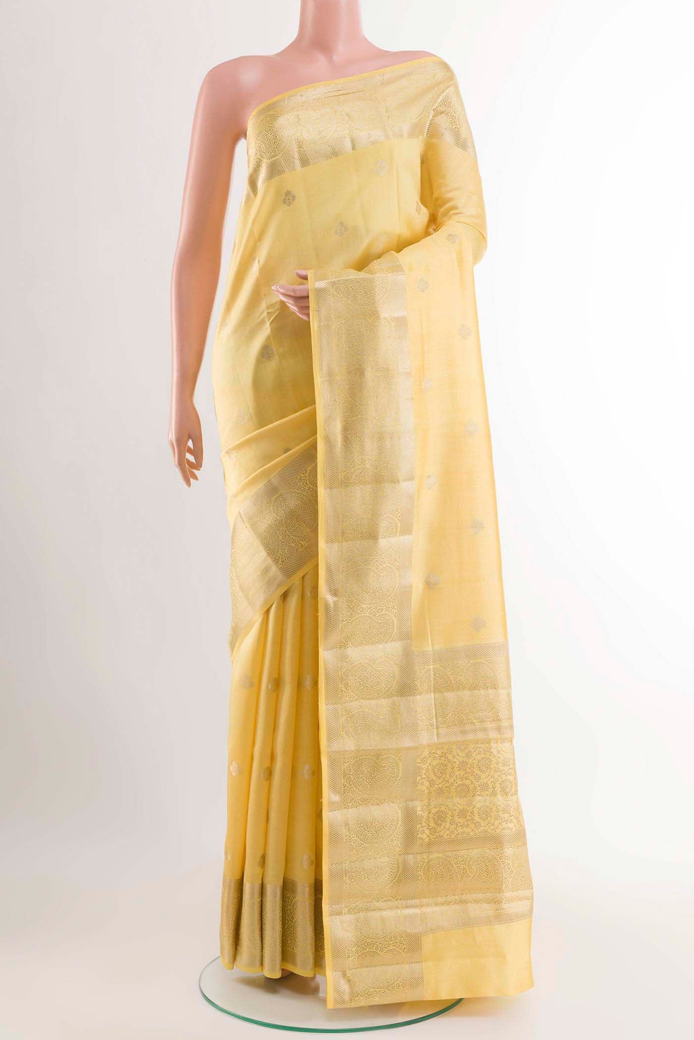 Lemon Yellow Banarasi Raw Silk Saree