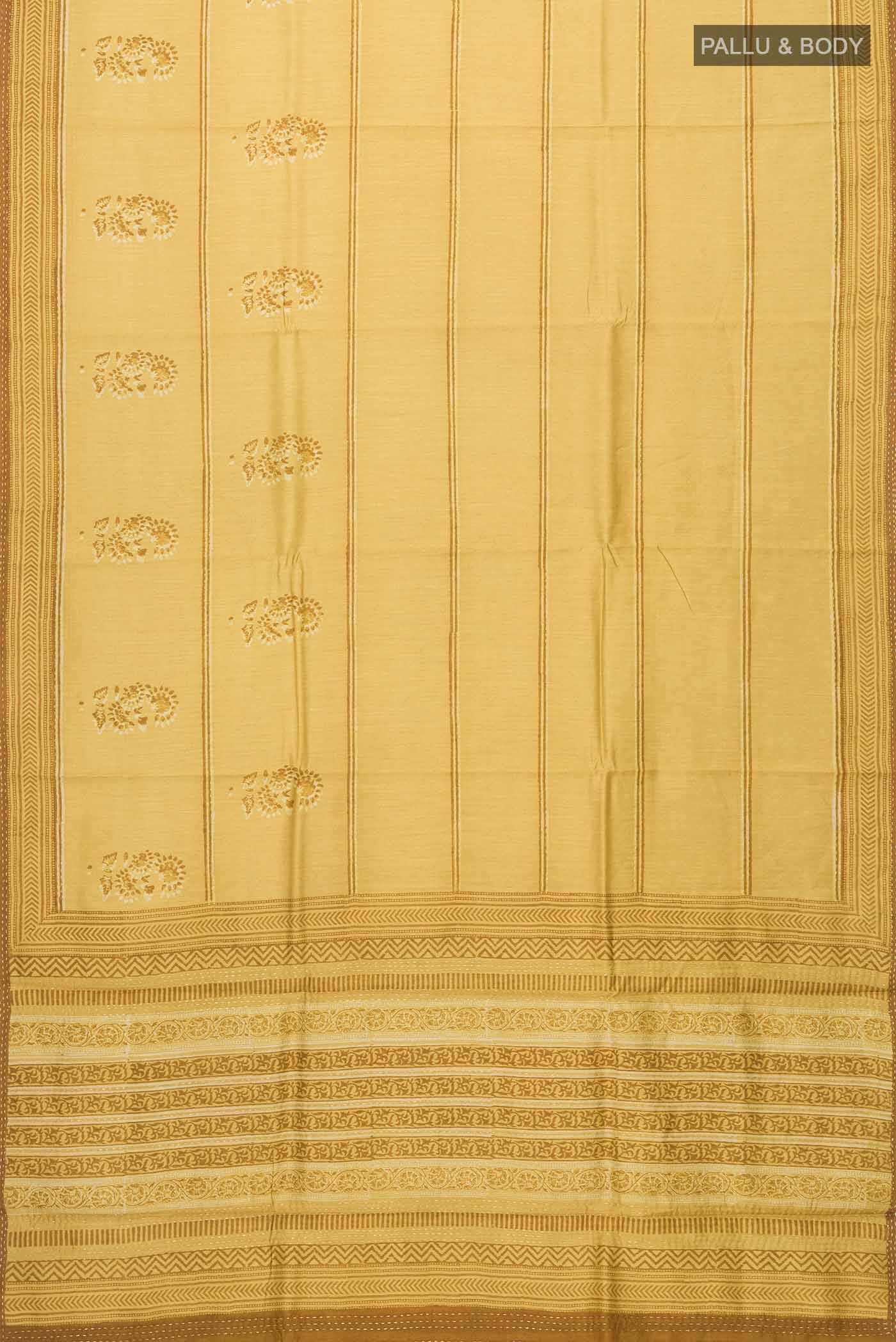 Yellow Tussar Silk Saree - Image 3